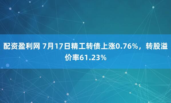 配资盈利网 7月17日精工转债上涨0.76%，转股溢价率61.23%